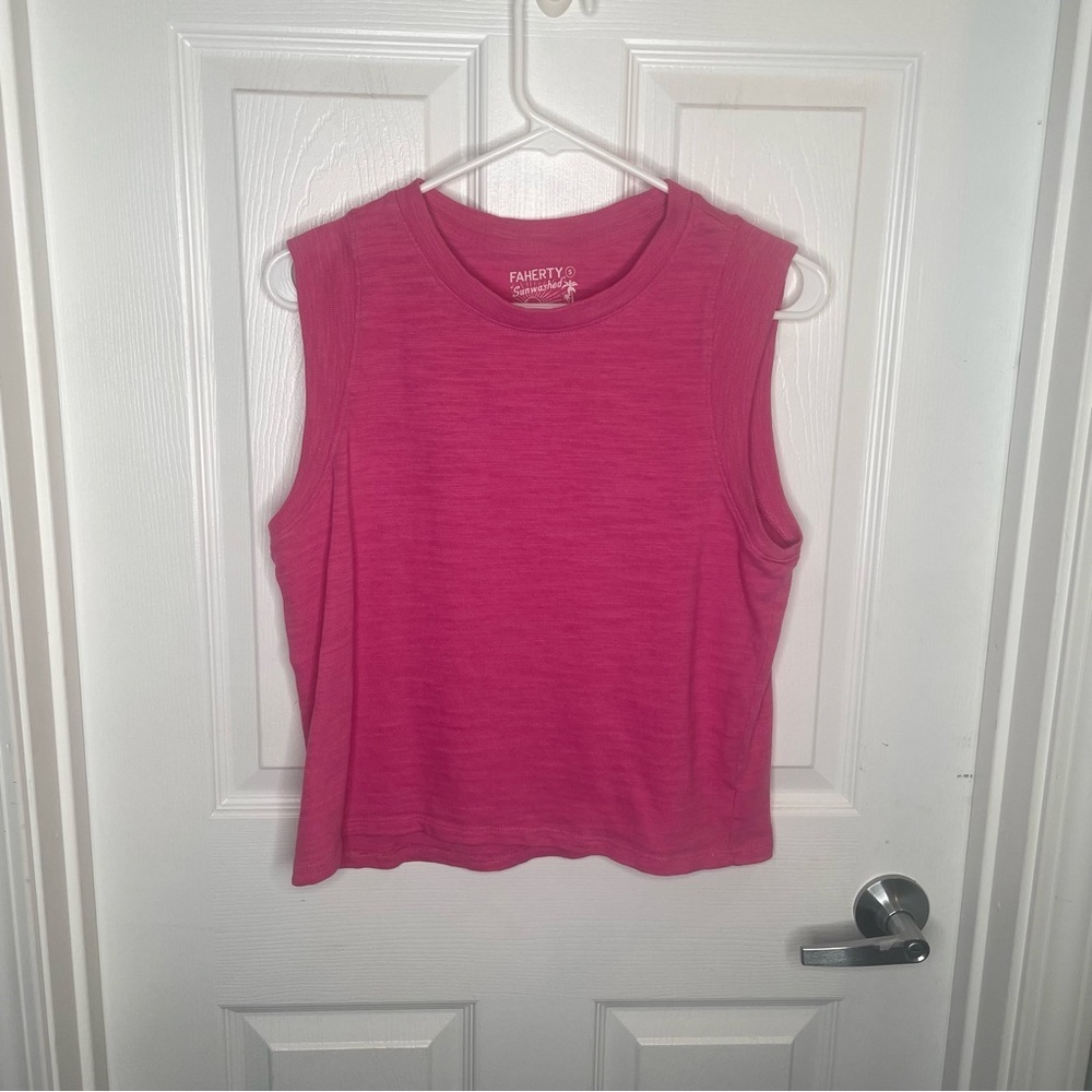 Faherty Sunwashed Slub Muscle Tank Organic Cotton In Cone Flower Pink S - Picture 2 of 9